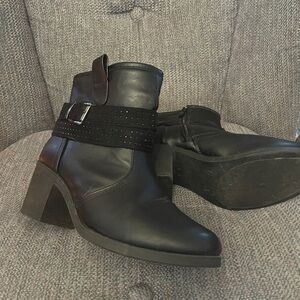 Wanted Black Heeled Boots with Strap Detail
